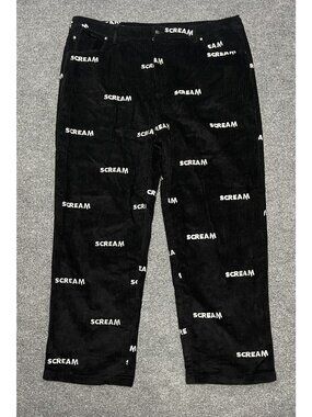 Dumbgood Scream Repeat Black Corduroy Pants XL Embroidered Graphic